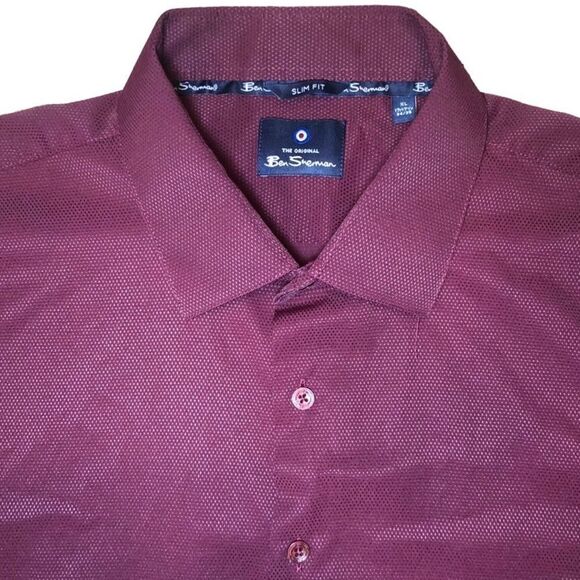 Ben Sherman Slim Fit Textured Dress Shirt in Burgundy Men’s XL-17/17 1/2-34/35 - Picture 1 of 8